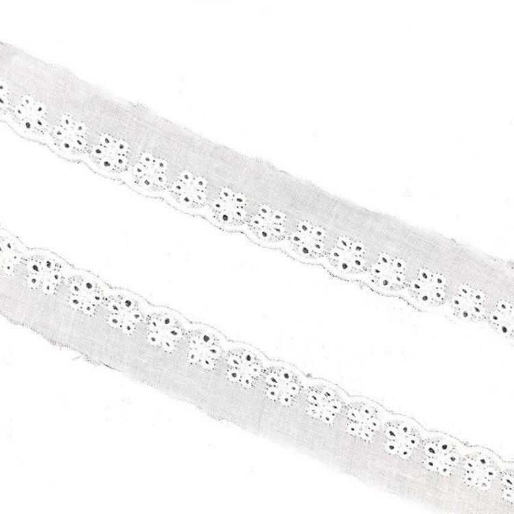 Hot Sale 2.5cm Garment Accessories Embroidery Trim Lace White Embroidered Cotton Lace Trim Cotton Ribbon Trimming