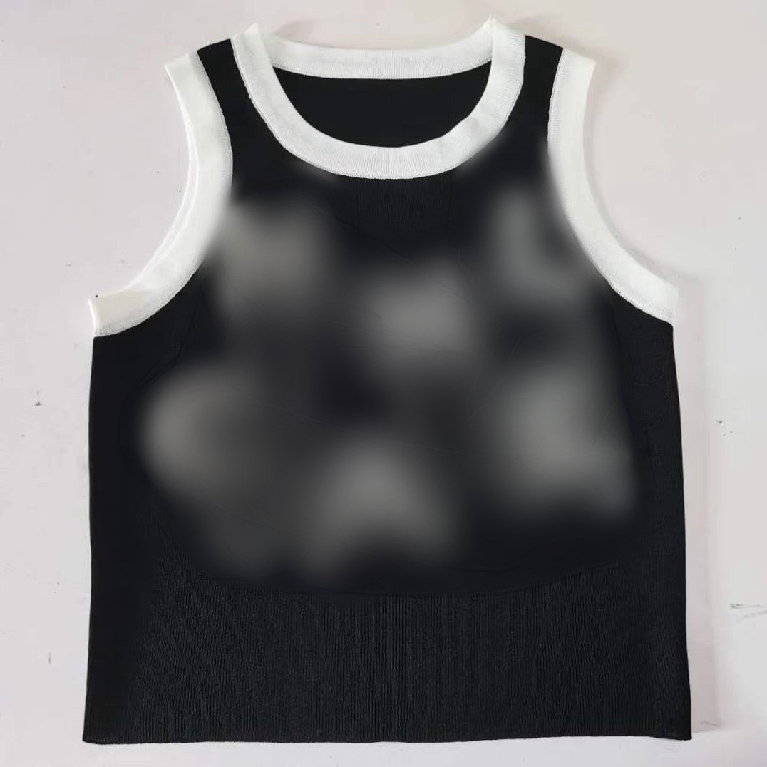 Wholesale designer clothing summer sleeveless black crop top with pearls knitted high quality luxury t shirt women