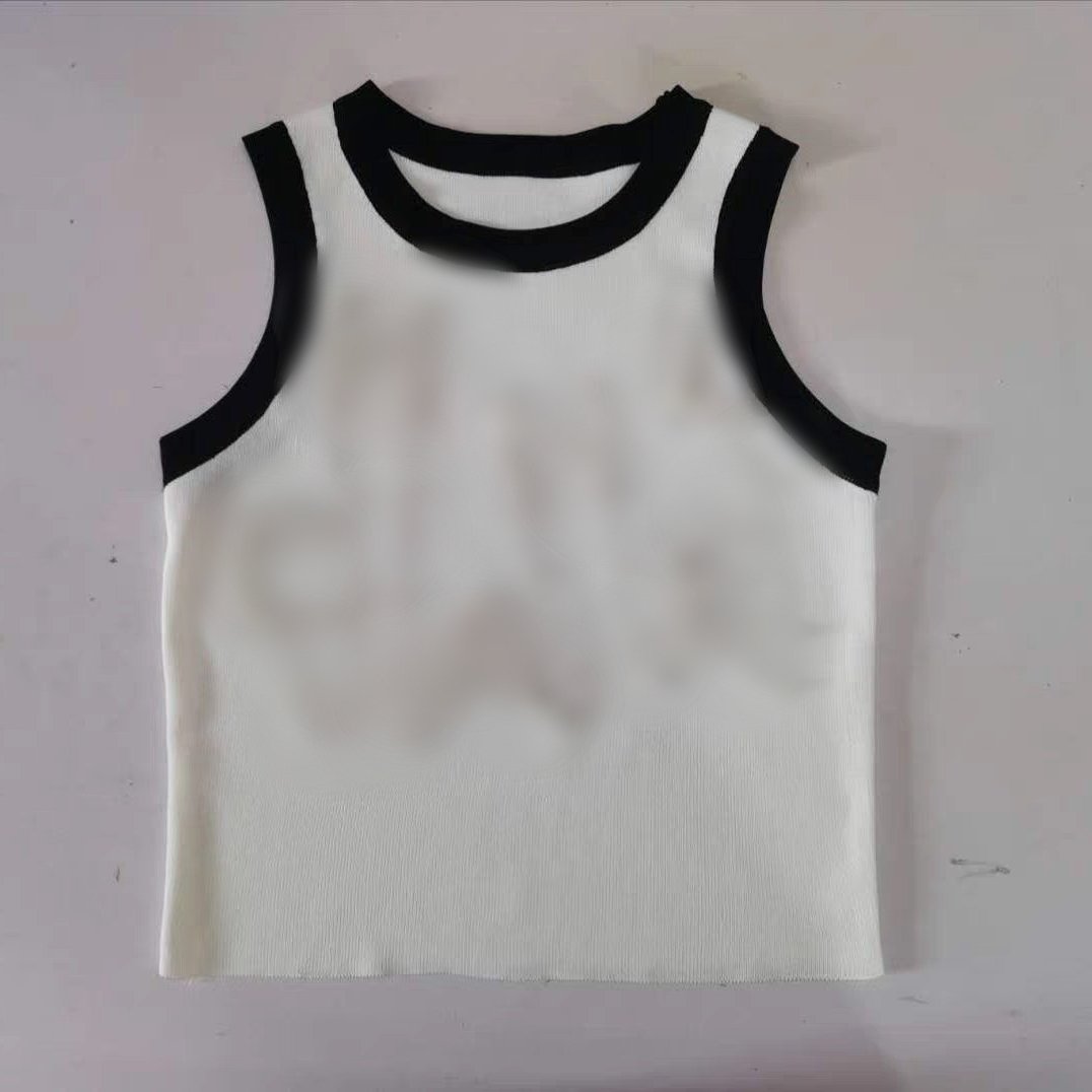 Wholesale designer clothing summer sleeveless black crop top with pearls knitted high quality luxury t shirt women
