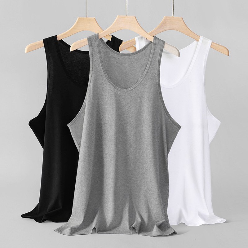 Custom Logo Small Ribbed Cotton underwear Vest Man Screw neck Gym singlet Running Black fitness men's Tank Tops