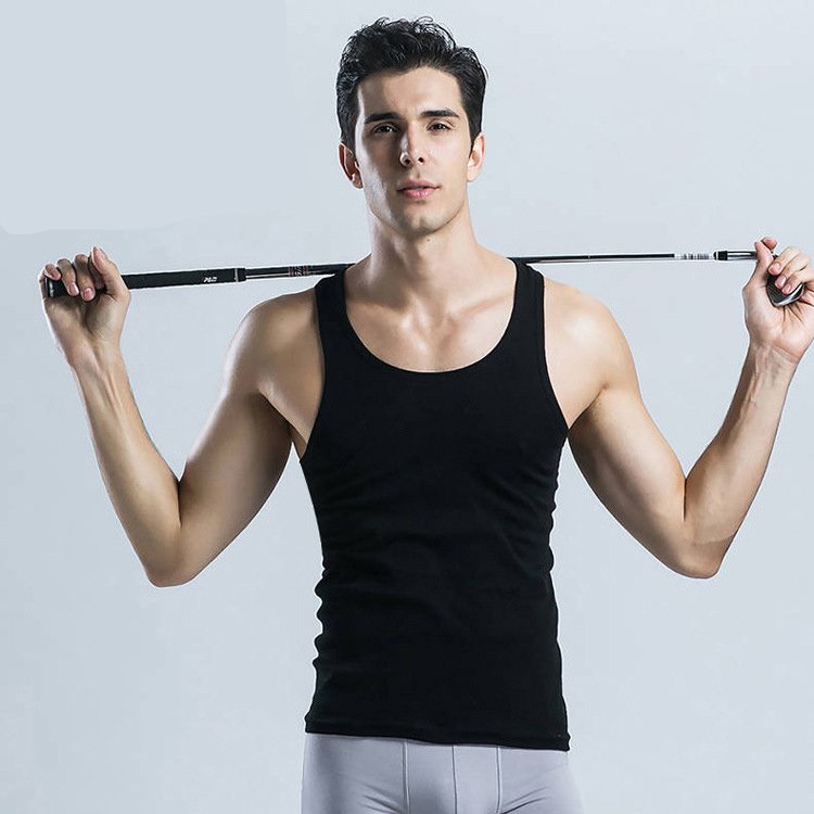 Custom Logo Small Ribbed Cotton underwear Vest Man Screw neck Gym singlet Running Black fitness men's Tank Tops