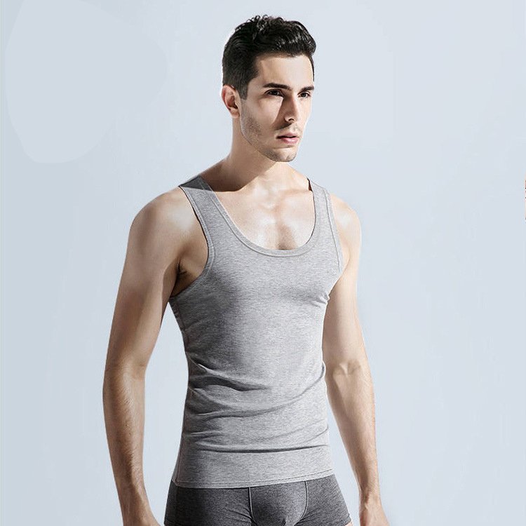 Custom Logo Small Ribbed Cotton underwear Vest Man Screw neck Gym singlet Running Black fitness men's Tank Tops