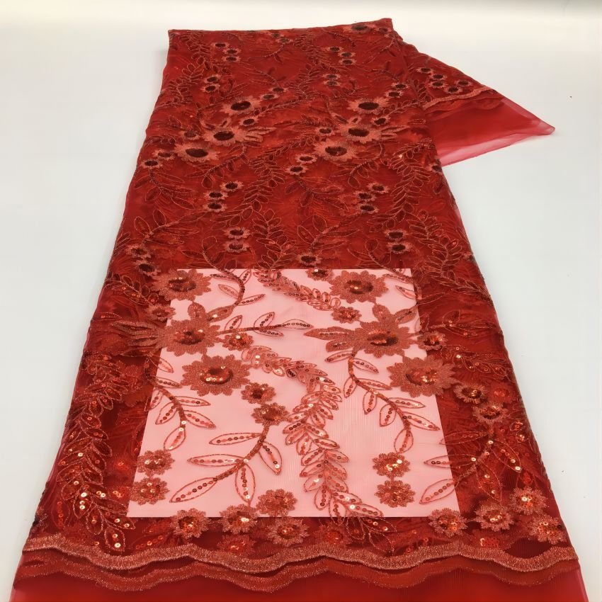 Red sequin lace fabric black lace sequin embroidery fabric luxury crystals sequin lace fabric