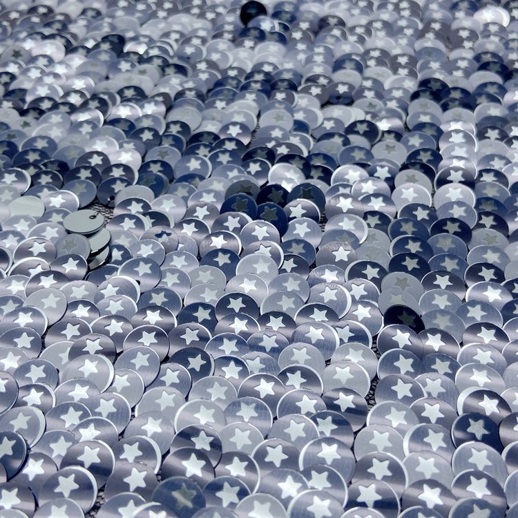 Fancy 100 polyester knitted blue custom color embroidery star sequins mesh fabric for dress