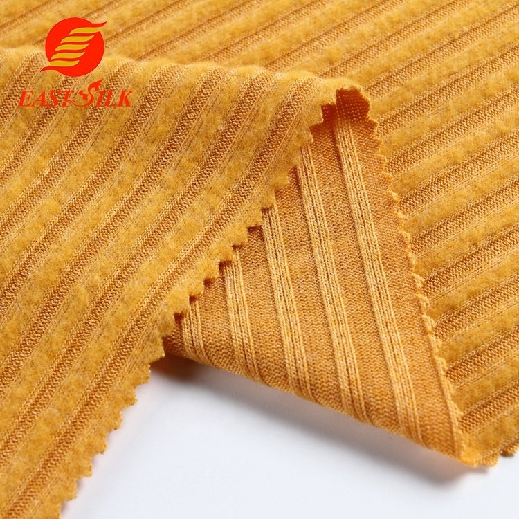 Spandex Rib Telas Yarn Para Muebles Fabric Top Quality Soft Customized Elastic Knitted Dyed Brushed Polyester Clothes Wind Proof