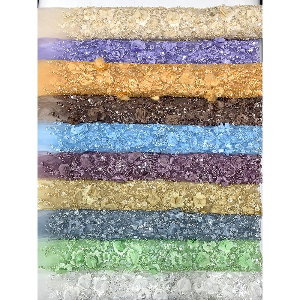 New Arrival Polyester Tulle Embroidery Foil Fabric Embroidered Mesh 3D Lace Fabric For Women'S Garment