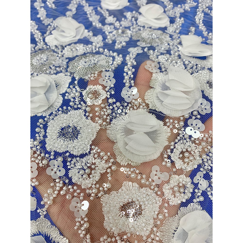 New Arrival Polyester Tulle Embroidery Foil Fabric Embroidered Mesh 3D Lace Fabric For Women'S Garment