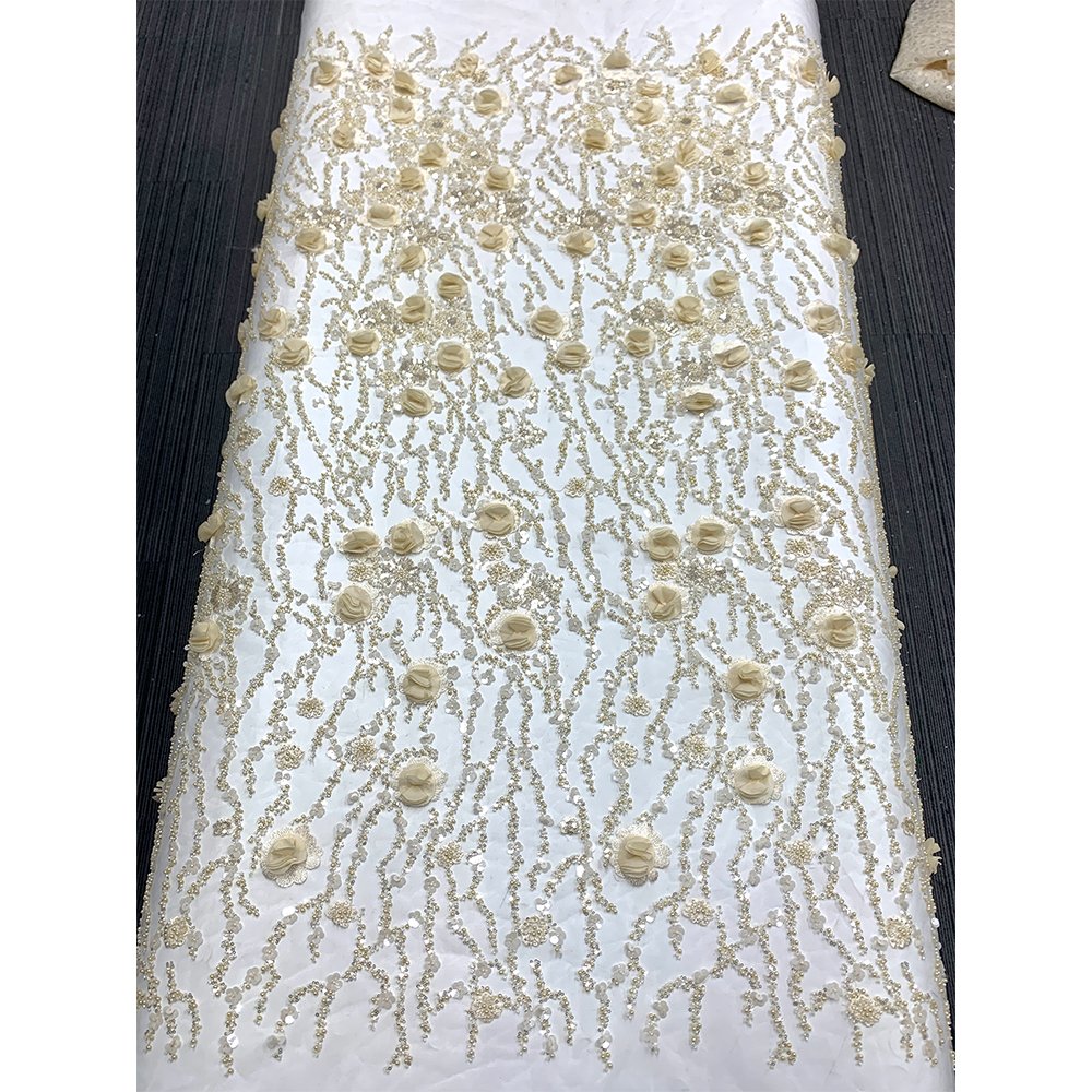 New Arrival Polyester Tulle Embroidery Foil Fabric Embroidered Mesh 3D Lace Fabric For Women'S Garment