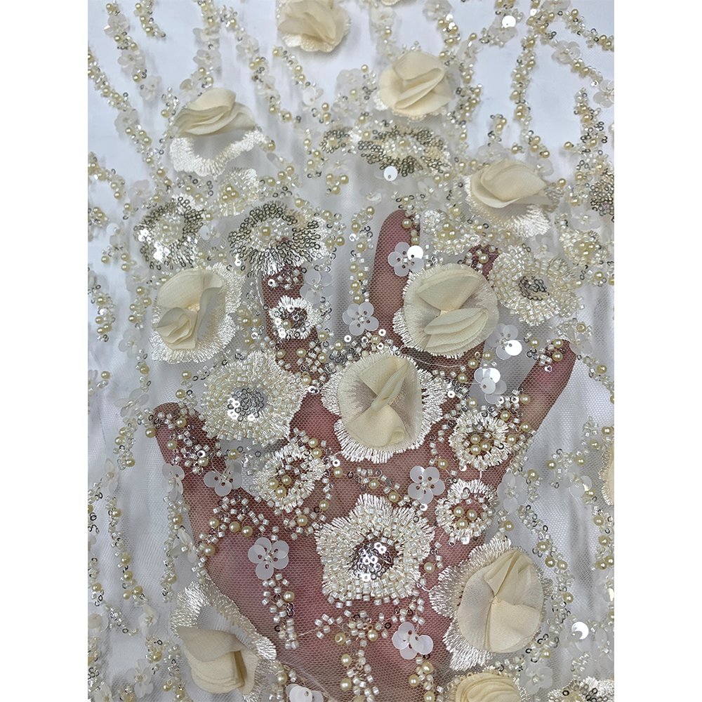 New Arrival Polyester Tulle Embroidery Foil Fabric Embroidered Mesh 3D Lace Fabric For Women'S Garment