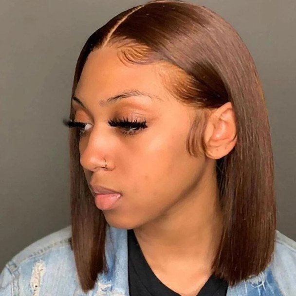 Cheap Short Wigs Raw Peruvian Brown Bob Wig,Bob Wigs Brazilian Human Hair Lace Front,4*4 13*4 10-14Inch Glueless Bob Wigs