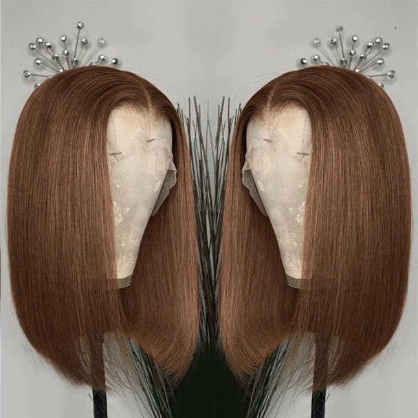 Cheap Short Wigs Raw Peruvian Brown Bob Wig,Bob Wigs Brazilian Human Hair Lace Front,4*4 13*4 10-14Inch Glueless Bob Wigs