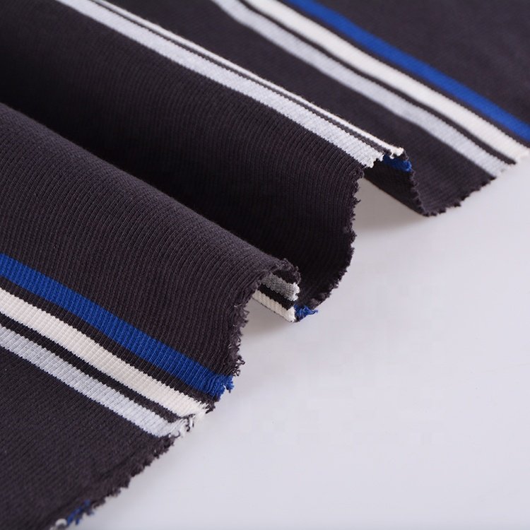 Fashion design yarn dyed 2x2 rib knit stretch cotton rib fabric for collar and cuffs