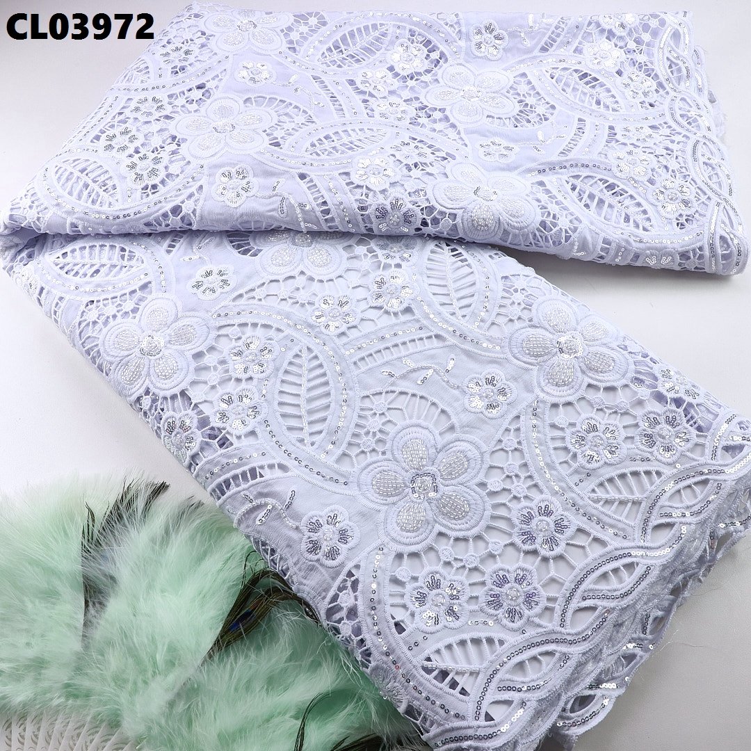 Latest Nigerian Guipure Cord Lace Fabric High Quality African Water Souble Sequins Lace Fabric For Women Wedding