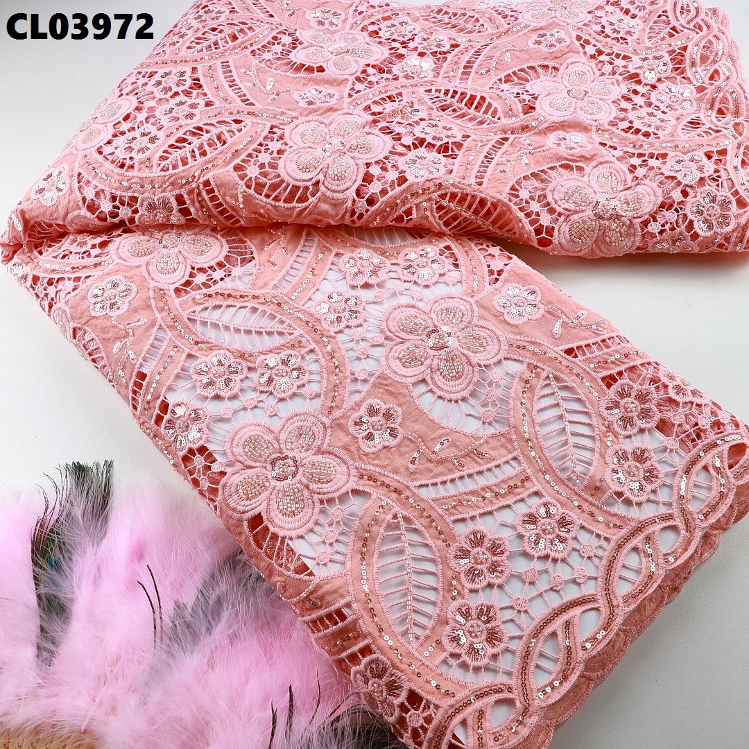 Latest Nigerian Guipure Cord Lace Fabric High Quality African Water Souble Sequins Lace Fabric For Women Wedding