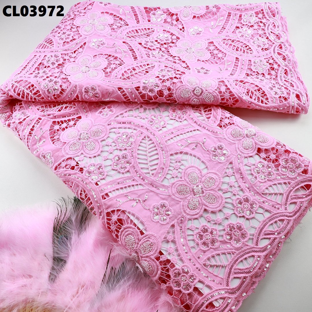 Latest Nigerian Guipure Cord Lace Fabric High Quality African Water Souble Sequins Lace Fabric For Women Wedding
