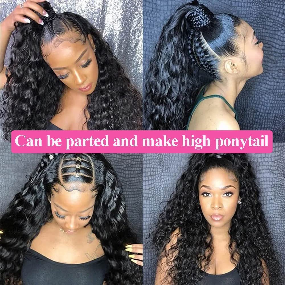 Deep Wave 360 Full Lace Wig Human Hair For Black Women Curly Brazilian Peruvian Indian Remy Hair Transparent Lace Wigs with Baby
