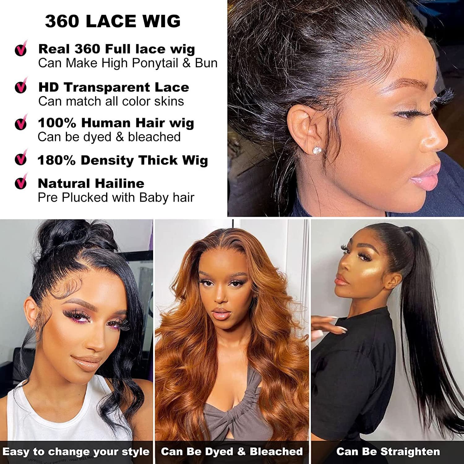 Deep Wave 360 Full Lace Wig Human Hair For Black Women Curly Brazilian Peruvian Indian Remy Hair Transparent Lace Wigs with Baby