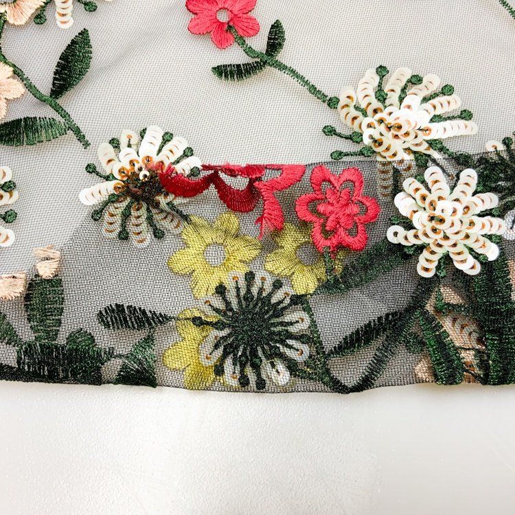 Heavy 3D flower floral lace mesh net sequin floral embroidery Embroidered fabric for dress S-11404