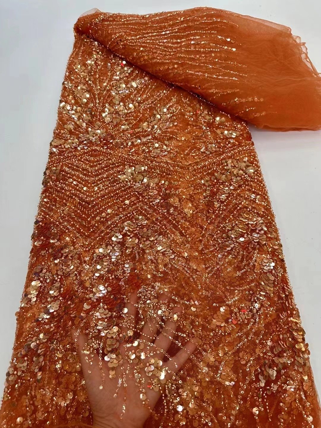 NI.AI Luxury Lace Fabric Colorful Sequence Net Lace Embroidery Green Pearl Lace Fabric For Wedding Dress