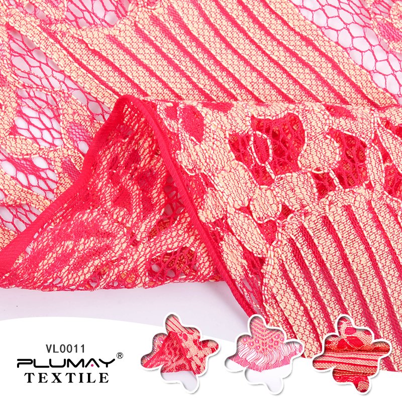 Chinese style dye sublimation tulle breathable eyelash magenta lace fabric for dress
