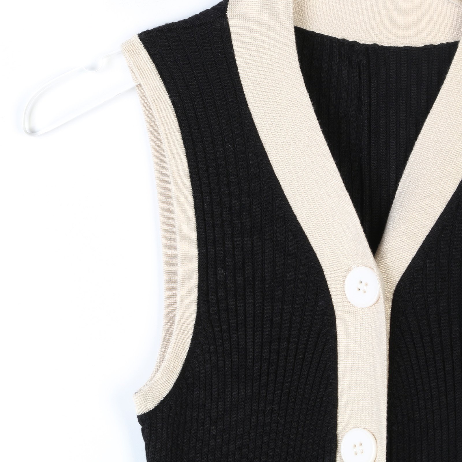 French Style 2025 Summer New Elegant Contrasting Ribbed Deep V Sleeveless Button Vest Frocks Knitted Sweater Midi Long Dresses