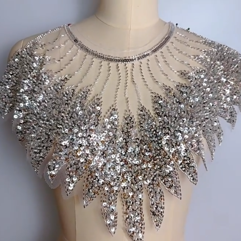 Embroidery corsage patches heavy sequins Collar tulle Neck lace 3 D applique For dress Garment accessories