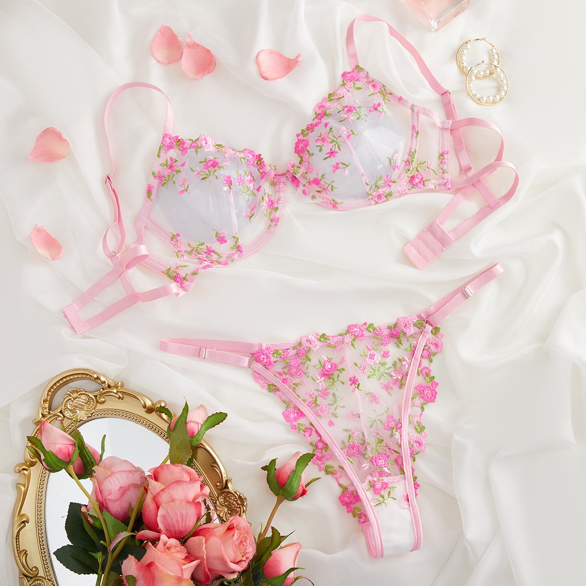 New lace sexy bra set push up embroidery bralette lingerie women underwear set