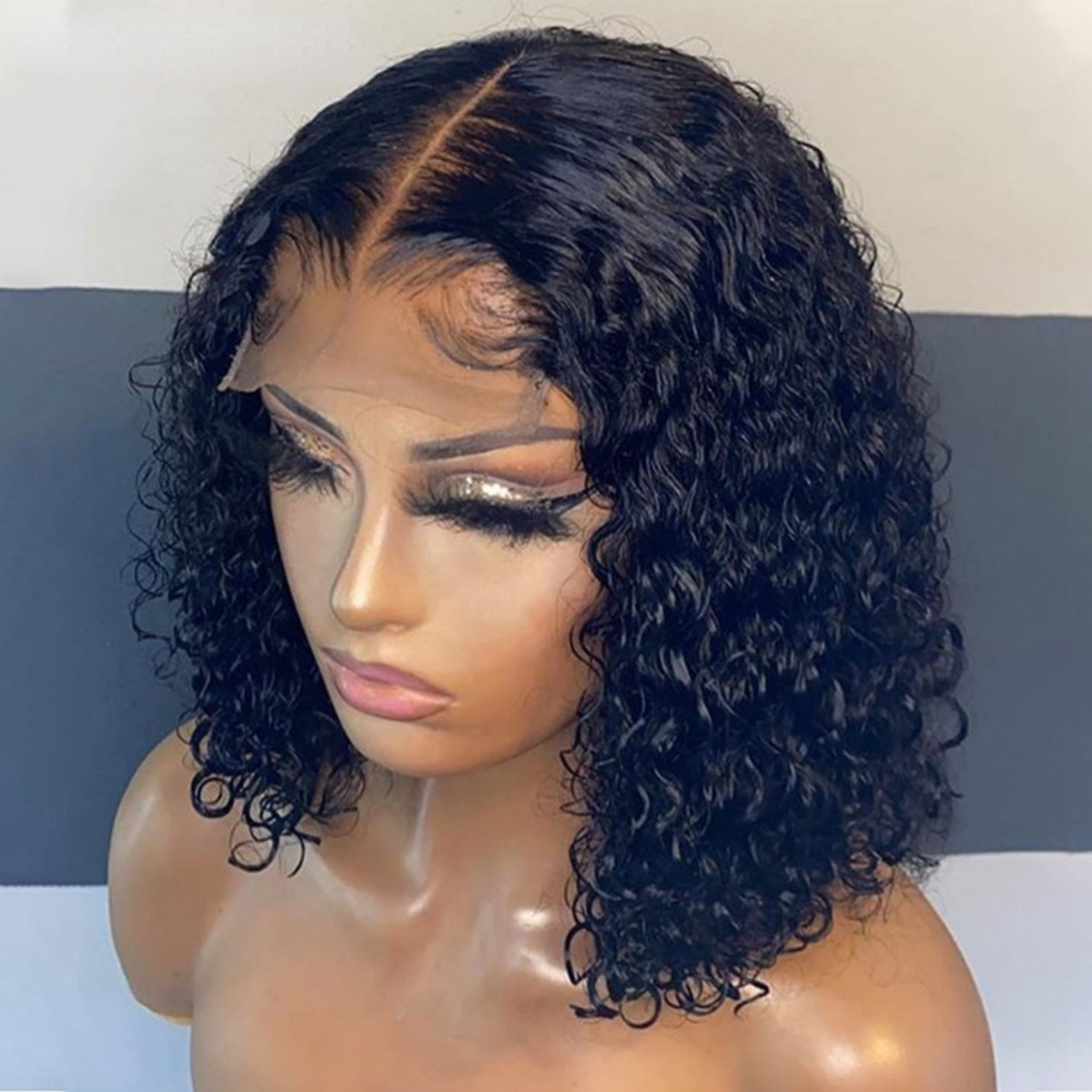 Wholesale Raw Virgin Brazilian Curly Natural Raw Human Hair Wig Peruvian Lace Front Bob Wig For Black Women