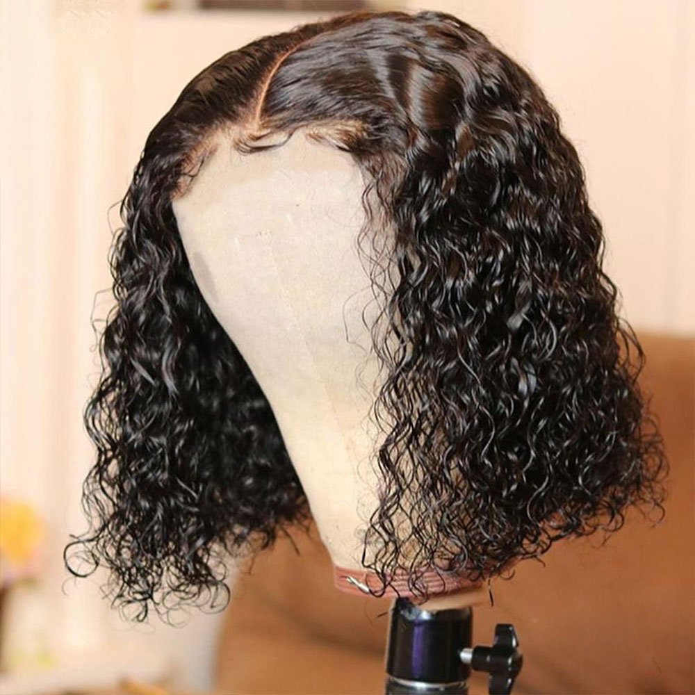 Wholesale Raw Virgin Brazilian Curly Natural Raw Human Hair Wig Peruvian Lace Front Bob Wig For Black Women