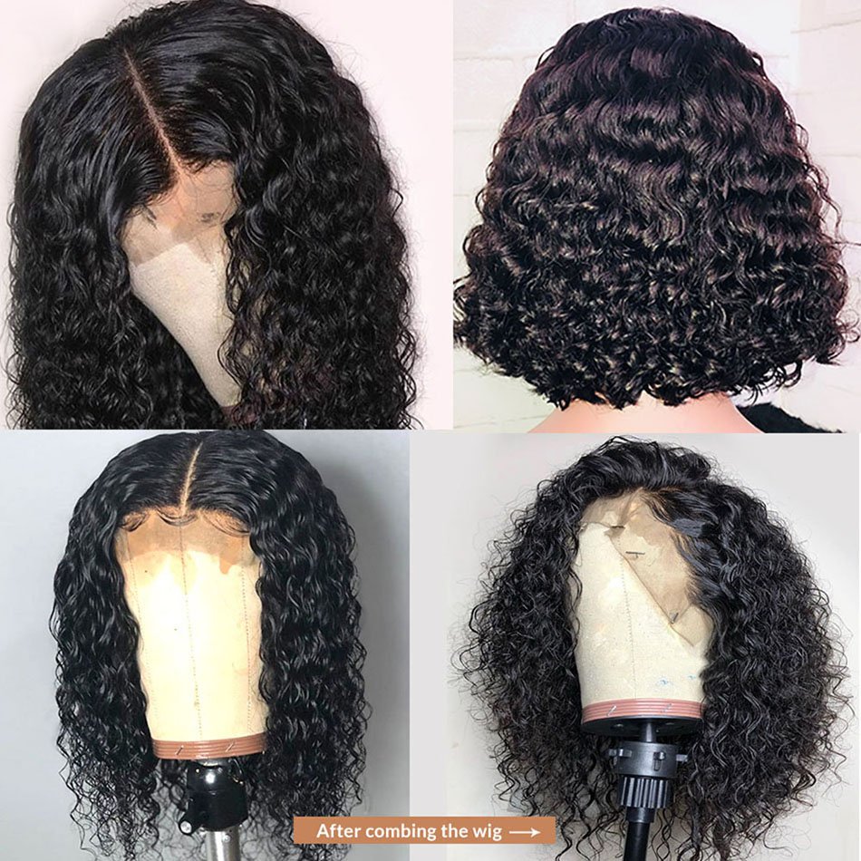 Wholesale Raw Virgin Brazilian Curly Natural Raw Human Hair Wig Peruvian Lace Front Bob Wig For Black Women