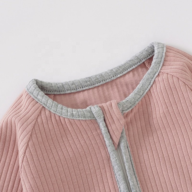 Double Way Zipper Fold Over Cuff Organic Cotton Rib Knitted Baby Rompers