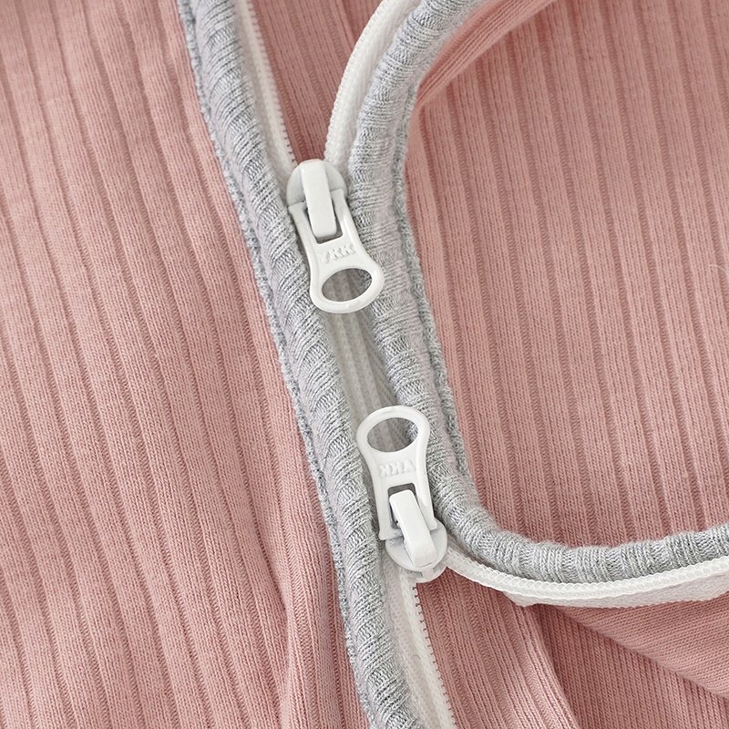 Double Way Zipper Fold Over Cuff Organic Cotton Rib Knitted Baby Rompers