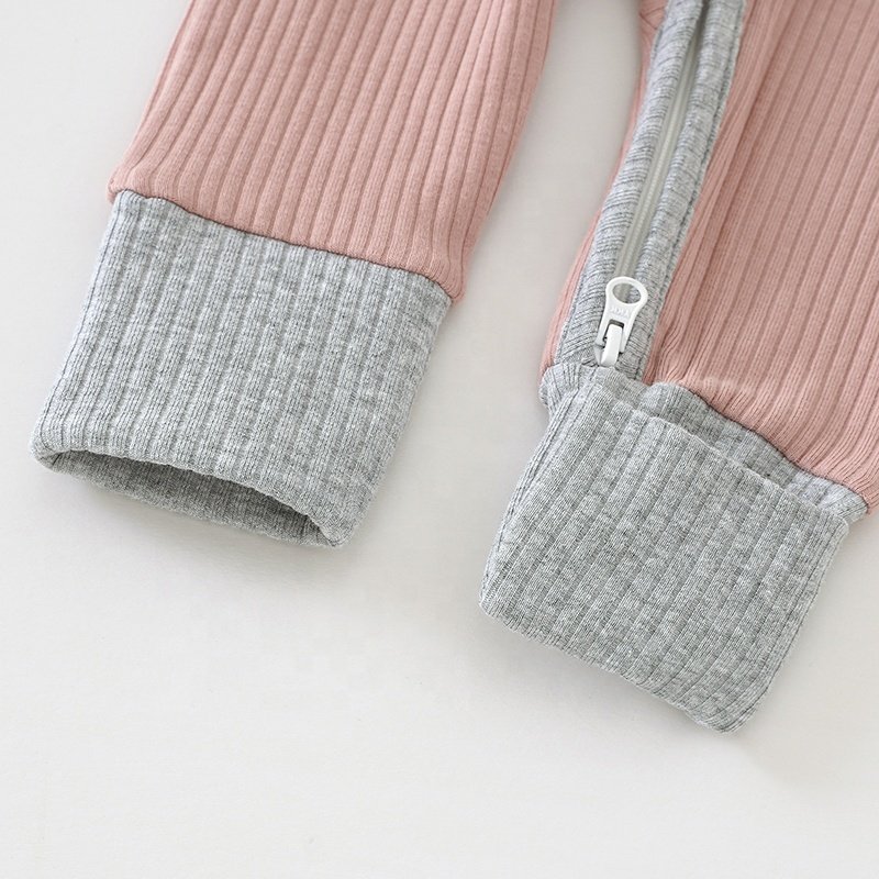 Double Way Zipper Fold Over Cuff Organic Cotton Rib Knitted Baby Rompers