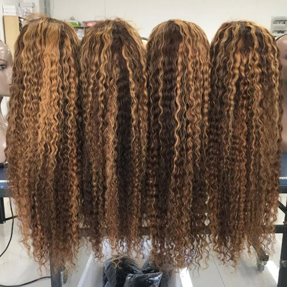 200 density Cuticle Aligned hd lace front wig,13x4 transparent full lace frontal wigs, Highlight curly wigs human hair glueless