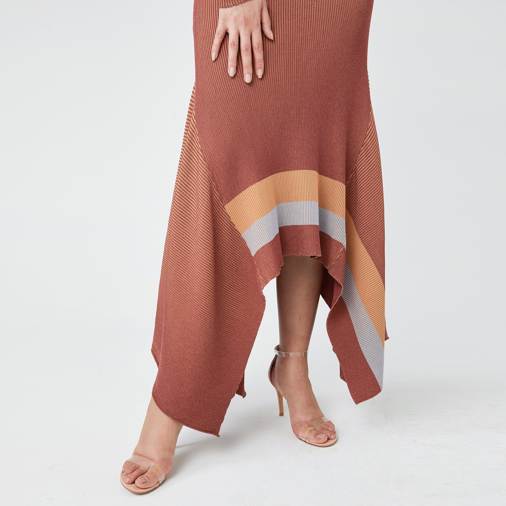 20ALW321 New Arrival Casual Asymmetric Hem Long Sleeve Rib Sexy Knit Long Sweater Dress for Women