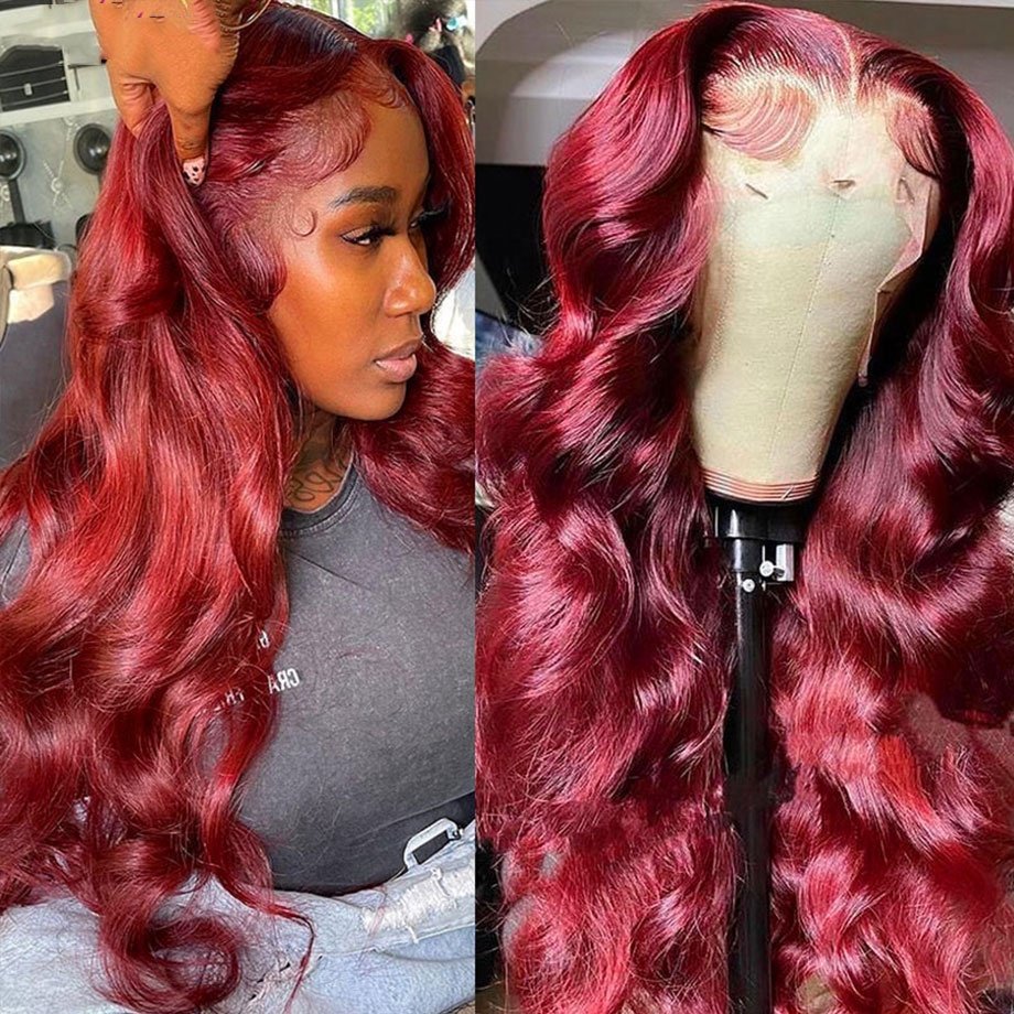 12- 40 Inch 99J Burgundy 13x4 13x6 Hd Transparent Human Hair Lace Front Wig Vietnamese Raw Hair Lace Frontal Wig for Black Women