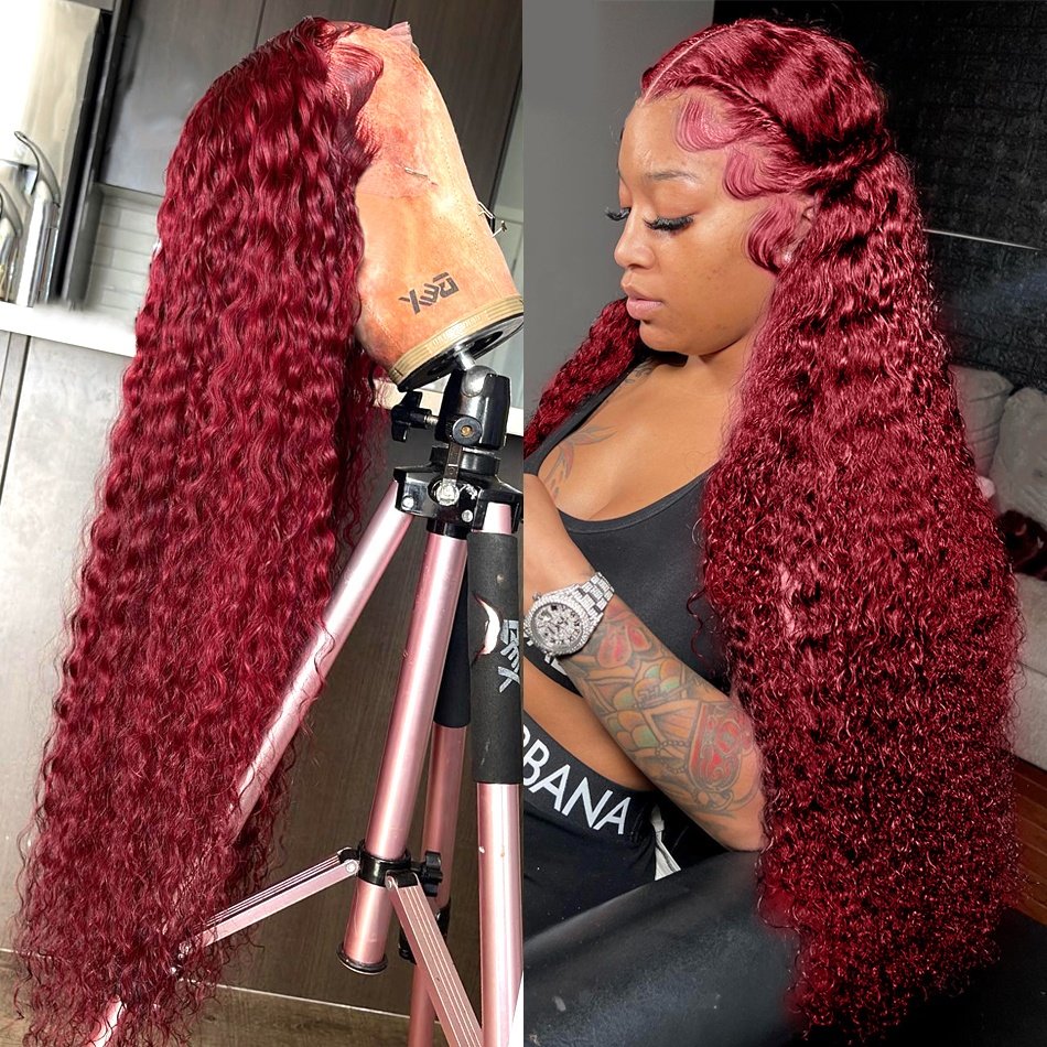 12- 40 Inch 99J Burgundy 13x4 13x6 Hd Transparent Human Hair Lace Front Wig Vietnamese Raw Hair Lace Frontal Wig for Black Women