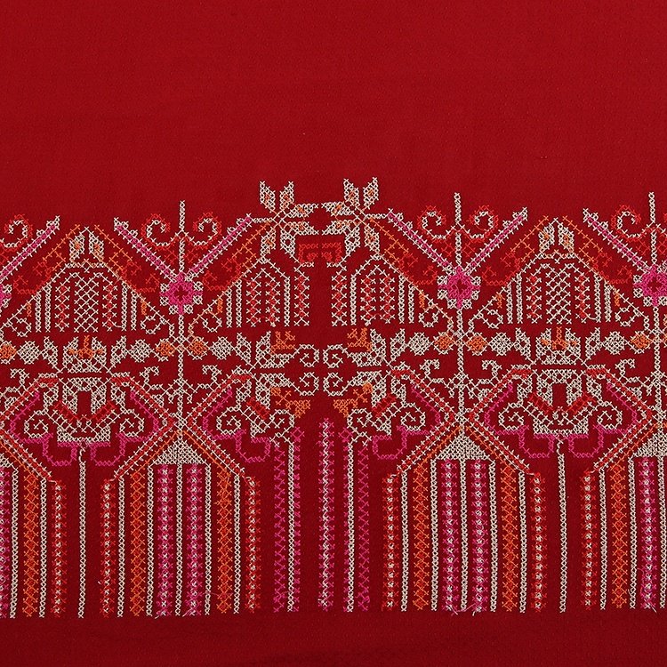 HA-14017E Newest cross stitces traditional style border spun rayon embroidery fabric price