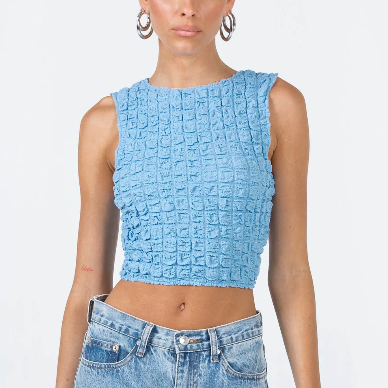 Women Summer Fashion Ribbed Tee Tops O Neck Sleeveless Cropped Vests