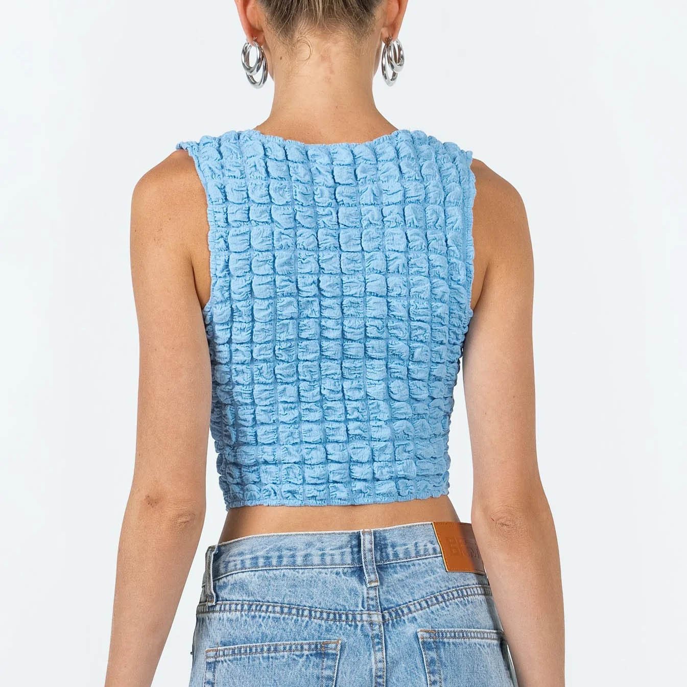 Women Summer Fashion Ribbed Tee Tops O Neck Sleeveless Cropped Vests