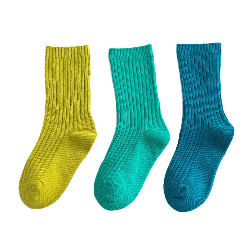 Solid color Fashion Knitted Combed cotton kids slouch socks children young boys girls crew ribbed baby socks set