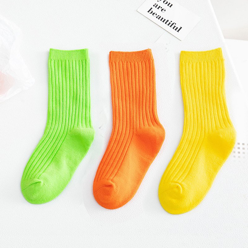 Solid color Fashion Knitted Combed cotton kids slouch socks children young boys girls crew ribbed baby socks set