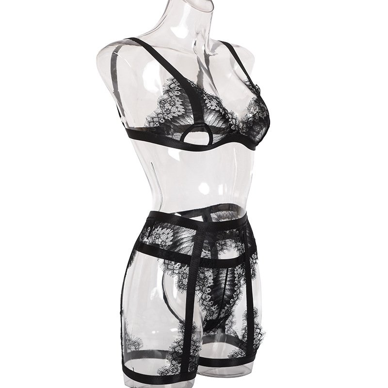 New Arrival Women Sexy Open Bra Lace Garter Lingerie Set Underwear