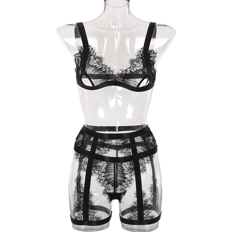 New Arrival Women Sexy Open Bra Lace Garter Lingerie Set Underwear