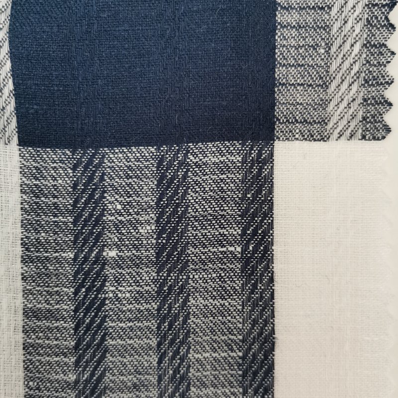 100% French linen yarn dyed jacquard check striped fabric woven women shirt pants napkins pillow cases 2021 new navy plaid flax