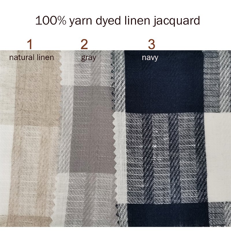 100% French linen yarn dyed jacquard check striped fabric woven women shirt pants napkins pillow cases 2021 new navy plaid flax