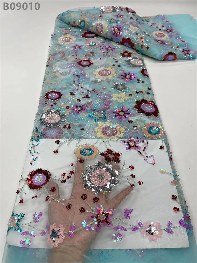 Sequins Embroidery Lace Fabric with Beads Embroidered Fabric Net Lace Wedding Dress Material