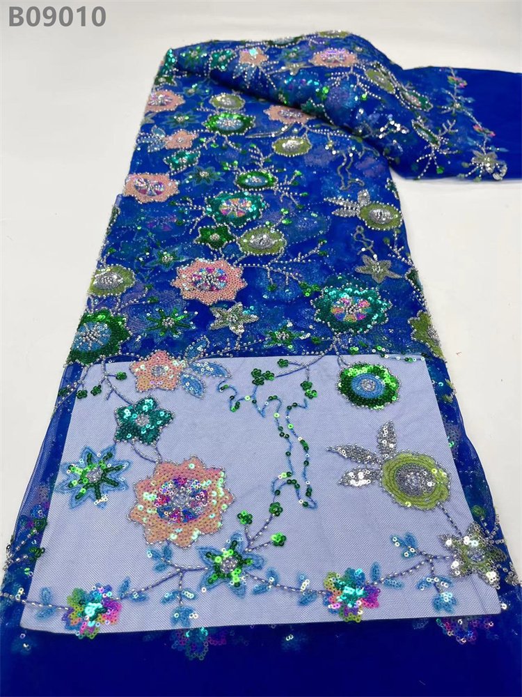Sequins Embroidery Lace Fabric with Beads Embroidered Fabric Net Lace Wedding Dress Material