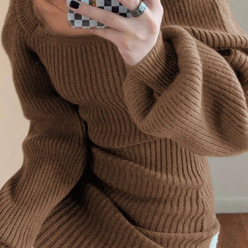Clothing Manufacturers Custom Puff Sleeve Brown Ribbed Knit Mini Dress Elegant Party Dress Casual Brown Mini Dresses
