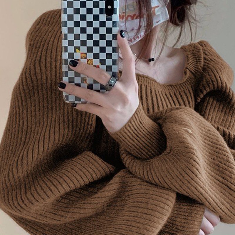 Clothing Manufacturers Custom Puff Sleeve Brown Ribbed Knit Mini Dress Elegant Party Dress Casual Brown Mini Dresses
